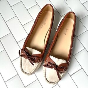 7.5 🤎 Cole Haan Cream Brown Leather Bow Boat Loafer Driving Shoes Excellent